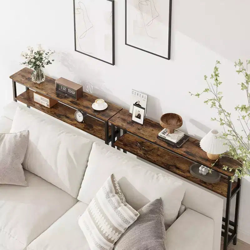 5.9 Narrow Sofa Table, 2 Tier Skinny Console Table with Adjustable Shelf, Slim Behind Couch Table for Living Room, Entryway, Hallway, Foyer