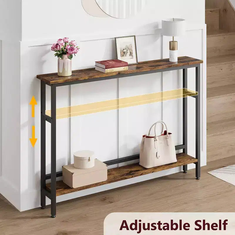5.9 Narrow Sofa Table, 2 Tier Skinny Console Table with Adjustable Shelf, Slim Behind Couch Table for Living Room, Entryway, Hallway, Foyer