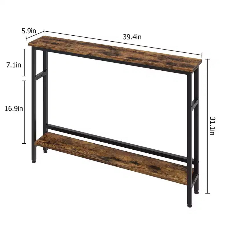 5.9 Narrow Sofa Table, 2 Tier Skinny Console Table with Adjustable Shelf, Slim Behind Couch Table for Living Room, Entryway, Hallway, Foyer