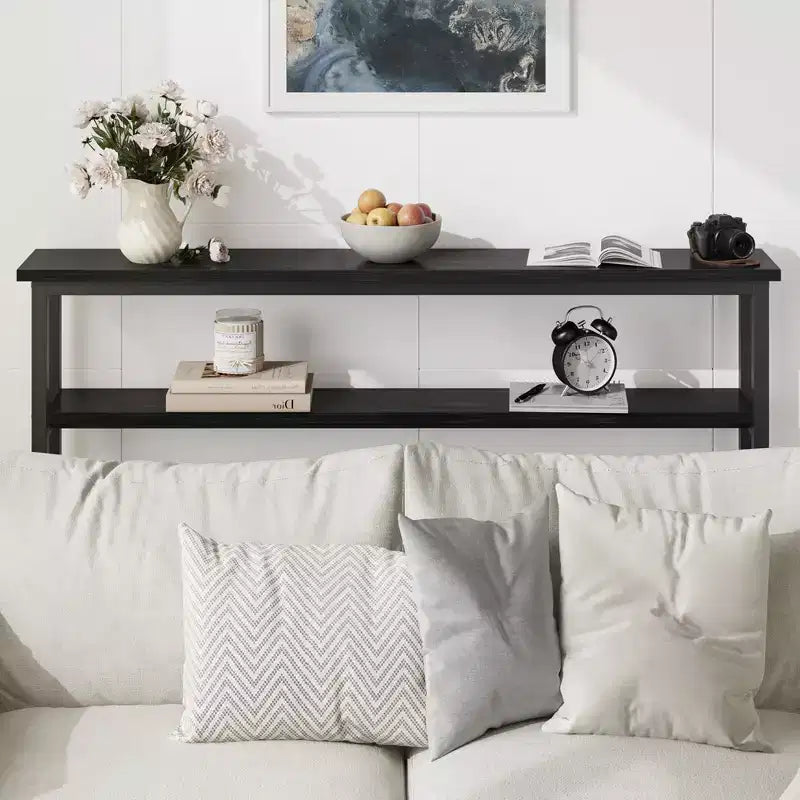 5.9 Narrow Sofa Table, 2 Tier Skinny Console Table with Adjustable Shelf, Slim Behind Couch Table for Living Room, Entryway, Hallway, Foyer