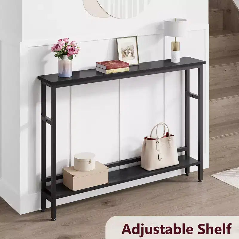 5.9 Narrow Sofa Table, 2 Tier Skinny Console Table with Adjustable Shelf, Slim Behind Couch Table for Living Room, Entryway, Hallway, Foyer