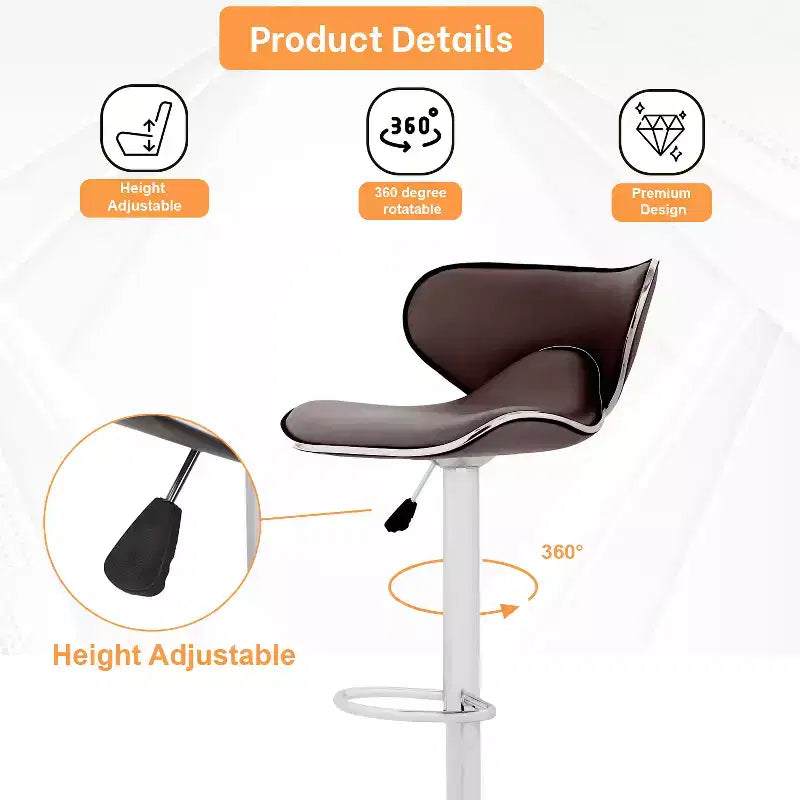 Set of 2 Counter Height Adjustable Bar Stools with 360-Degree Swivel & PU Leather, Kitchen Counter Stools Dining Chairs