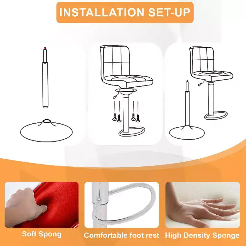 Set of 2 Counter Height Adjustable Bar Stools with 360-Degree Swivel & PU Leather, Kitchen Counter Stools Dining Chairs