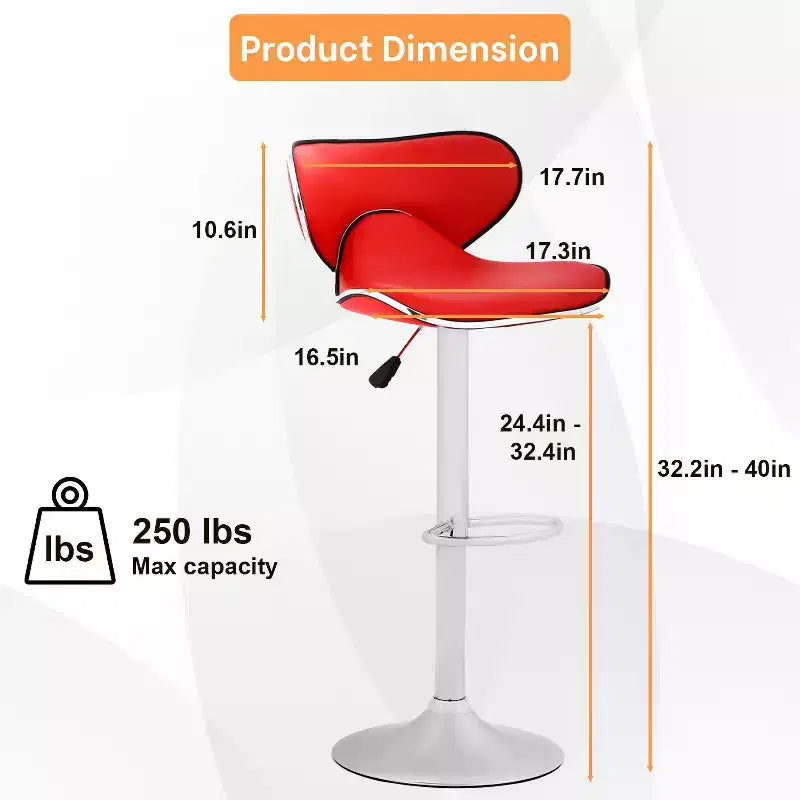 Set of 2 Counter Height Adjustable Bar Stools with 360-Degree Swivel & PU Leather, Kitchen Counter Stools Dining Chairs