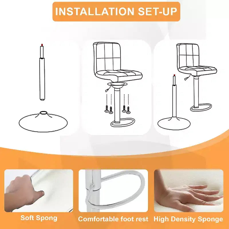 Set of 2 Counter Height Adjustable Bar Stools with 360-Degree Swivel & PU Leather, Kitchen Counter Stools Dining Chairs