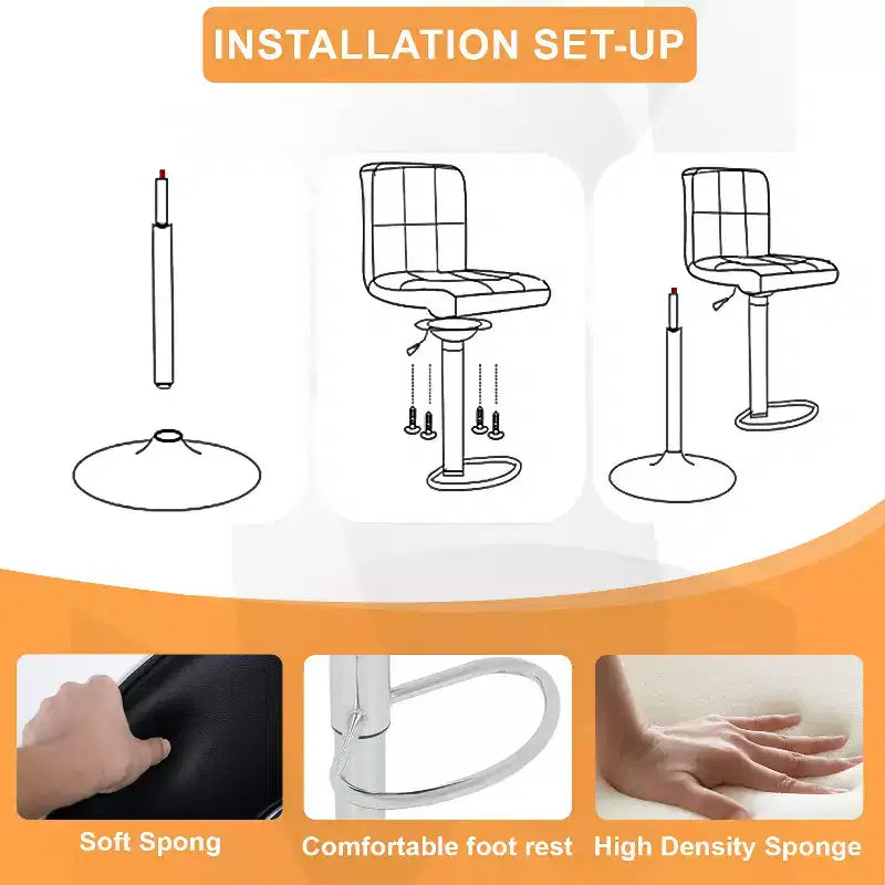 Set of 2 Counter Height Adjustable Bar Stools with 360-Degree Swivel & PU Leather, Kitchen Counter Stools Dining Chairs