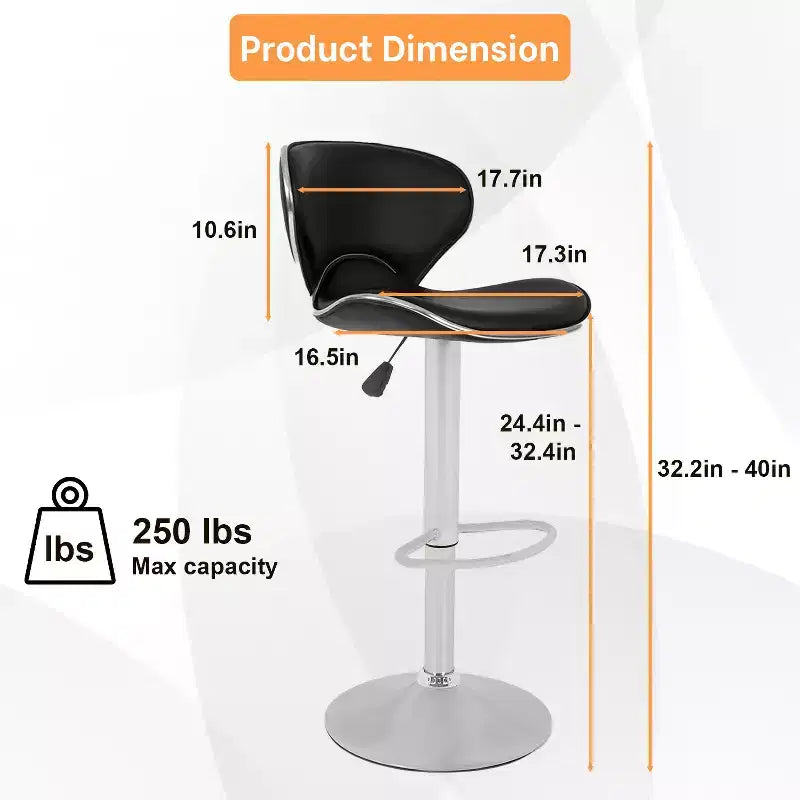 Set of 2 Counter Height Adjustable Bar Stools with 360-Degree Swivel & PU Leather, Kitchen Counter Stools Dining Chairs