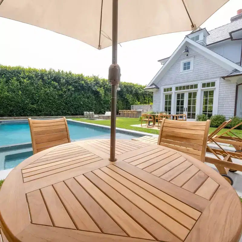 47" Natural Teak Outdoor Foldable Round Dining Table - Beige
