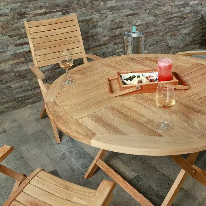 47" Natural Teak Outdoor Foldable Round Dining Table - Beige