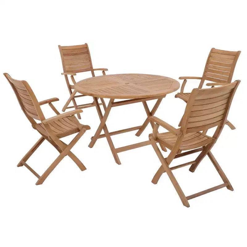 47" Natural Teak Outdoor Foldable Round Dining Table - Beige