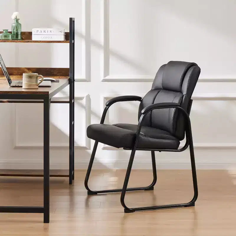 Big and Tall Office Guest Chair Leather Executive Waiting Room Chairs Set of 2 | Black