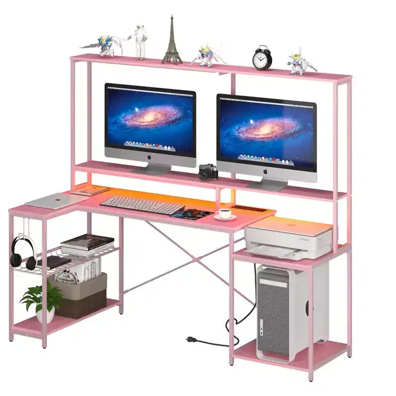 71.5 Inch L-Shaped Computer Desk with Power Outlets