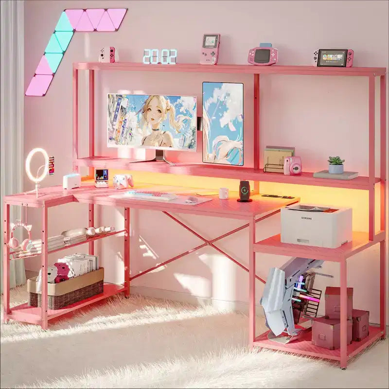 71.5 Inch L-Shaped Computer Desk with Power Outlets
