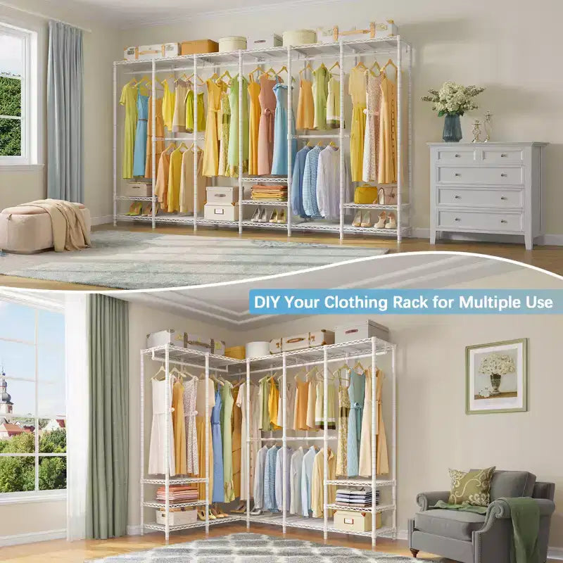 Extra Large Portable Closet Rack for Hanging Clothes, Freestanding Wardrobe Closet, Metal Bedroom Storage Organizer