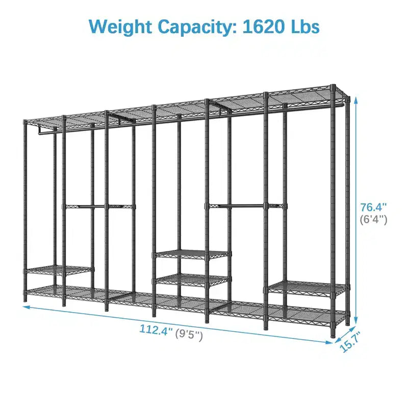 Extra Large Portable Closet Rack for Hanging Clothes, Freestanding Wardrobe Closet, Metal Bedroom Storage Organizer