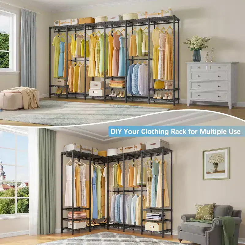 Extra Large Portable Closet Rack for Hanging Clothes, Freestanding Wardrobe Closet, Metal Bedroom Storage Organizer