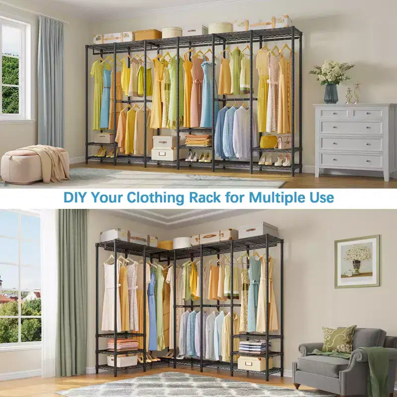 Extra Large Portable Closet Rack for Hanging Clothes, Freestanding Wardrobe Closet, Metal Bedroom Storage Organizer