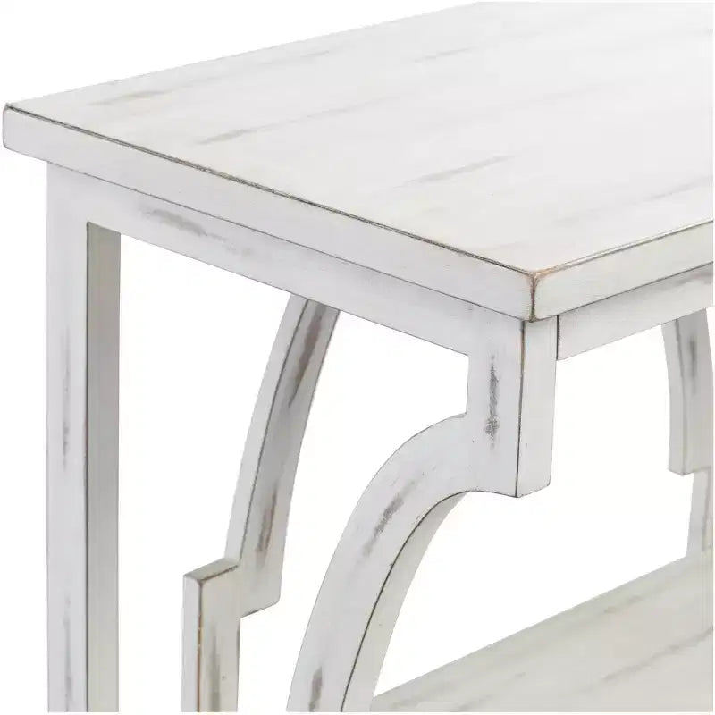 Farmhouse Antique White Rectangular Console Table 64 x 15 with Bookshelf for Living Room Bedroom Bedside