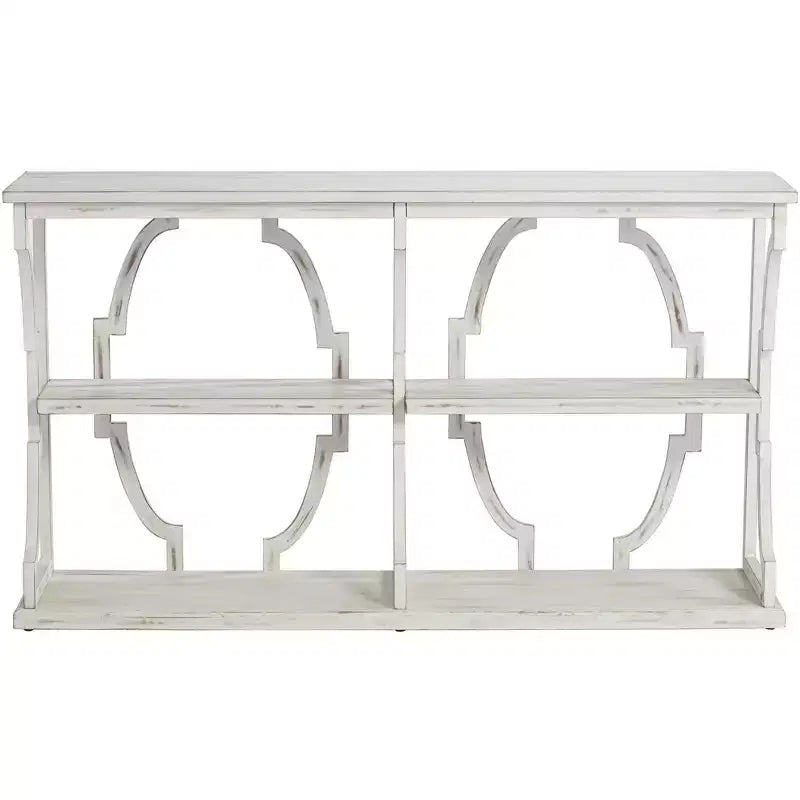 Farmhouse Antique White Rectangular Console Table 64 x 15 with Bookshelf for Living Room Bedroom Bedside