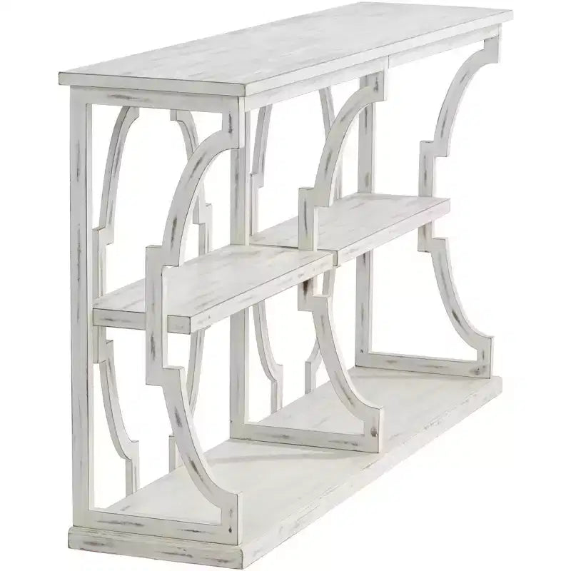 Farmhouse Antique White Rectangular Console Table 64 x 15 with Bookshelf for Living Room Bedroom Bedside