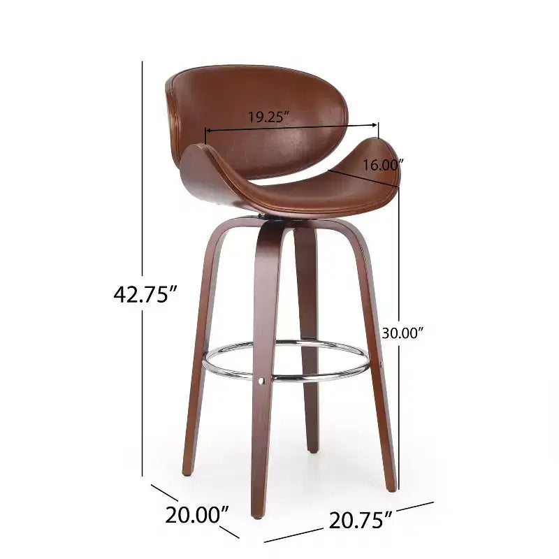 Mid Century Modern Faux Leather and Wood 30" Swivel Barstool