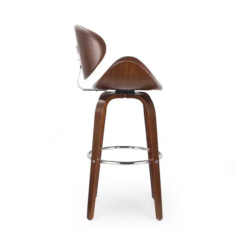 Mid Century Modern Faux Leather and Wood 30" Swivel Barstool