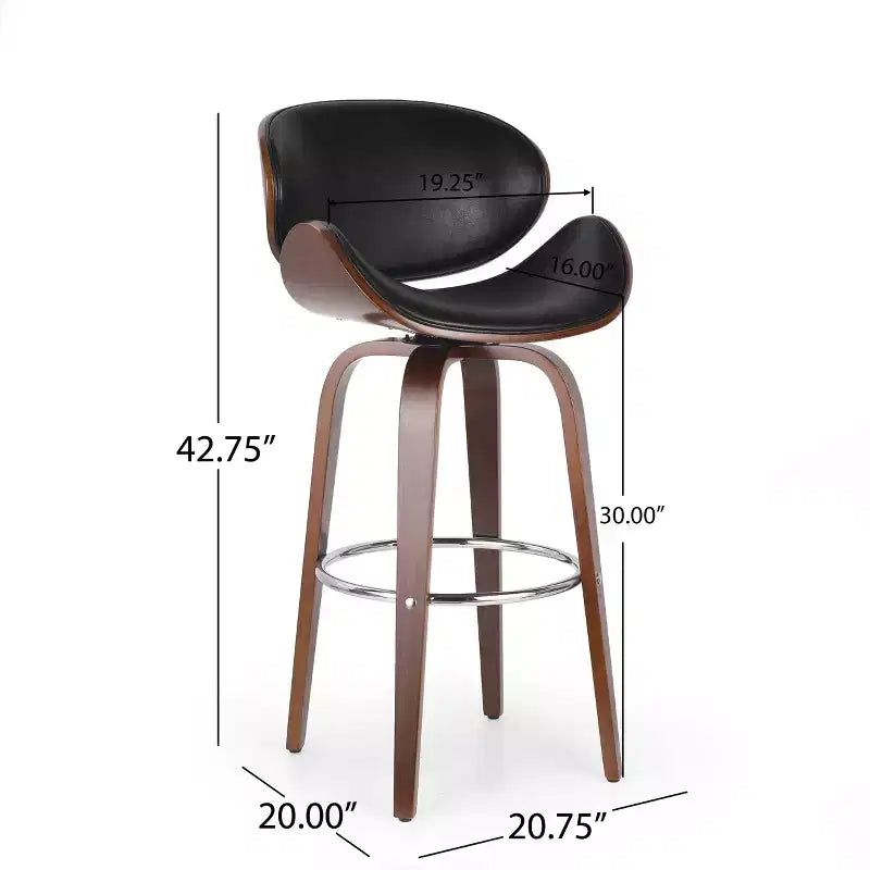 Mid Century Modern Faux Leather and Wood 30" Swivel Barstool