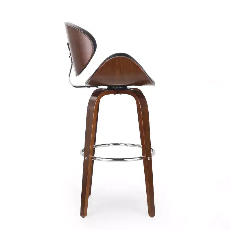 Mid Century Modern Faux Leather and Wood 30" Swivel Barstool