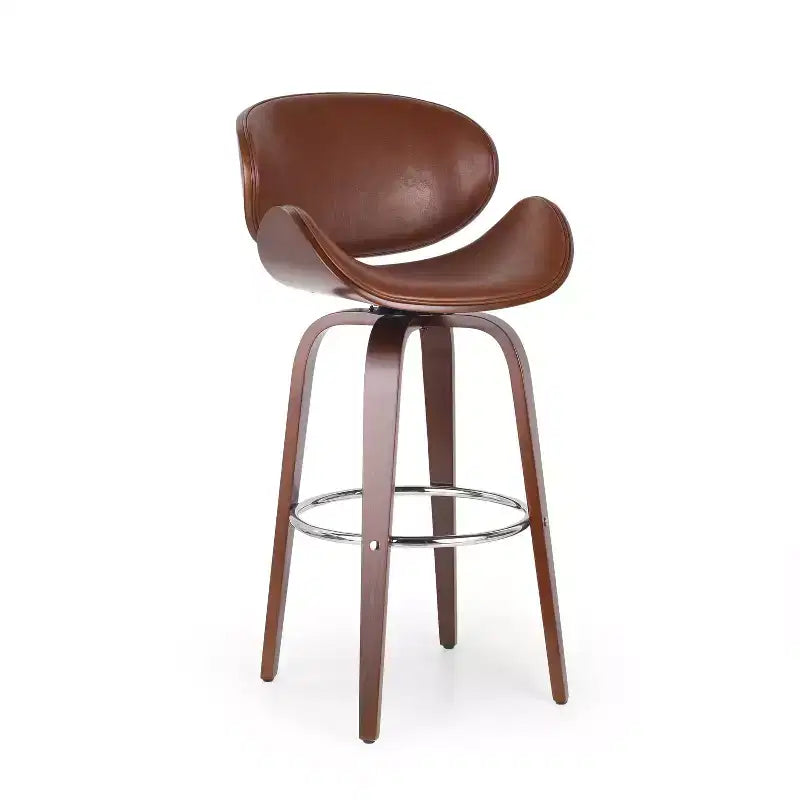 Mid Century Modern Faux Leather and Wood 30" Swivel Barstool