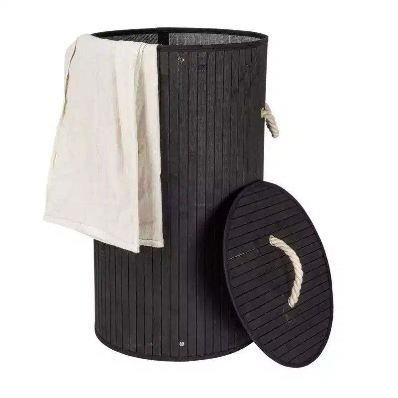 Bamboo Laundry Hamper with Rope Handles, Lid and Removable Machine Washable Laundry Bag