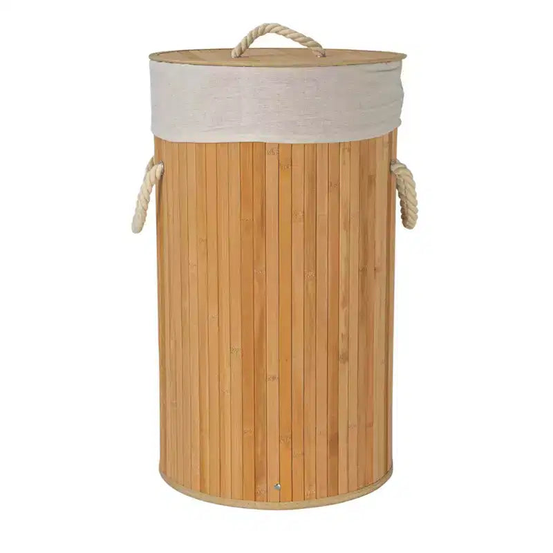 Bamboo Laundry Hamper with Rope Handles, Lid and Removable Machine Washable Laundry Bag
