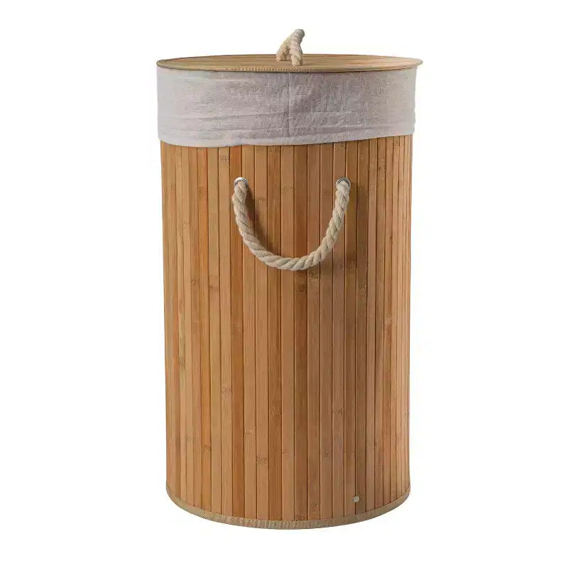 Bamboo Laundry Hamper with Rope Handles, Lid and Removable Machine Washable Laundry Bag
