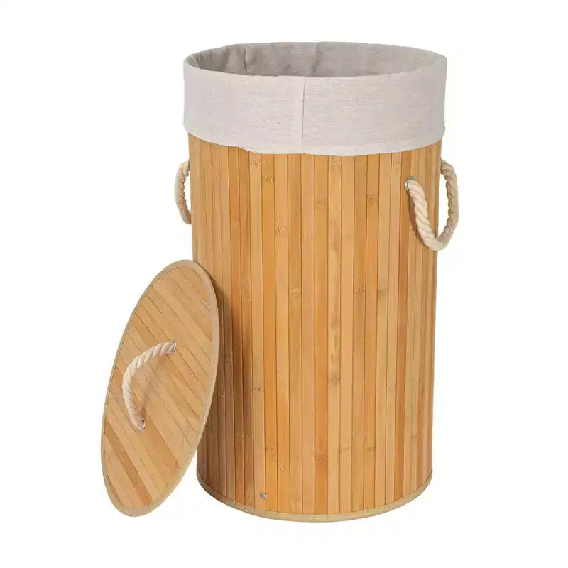 Bamboo Laundry Hamper with Rope Handles, Lid and Removable Machine Washable Laundry Bag