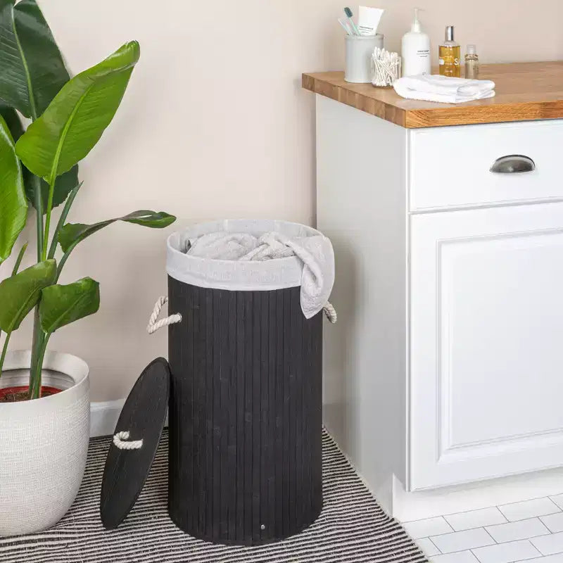 Bamboo Laundry Hamper with Rope Handles, Lid and Removable Machine Washable Laundry Bag