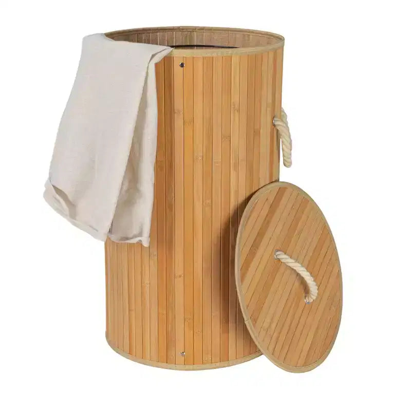 Bamboo Laundry Hamper with Rope Handles, Lid and Removable Machine Washable Laundry Bag