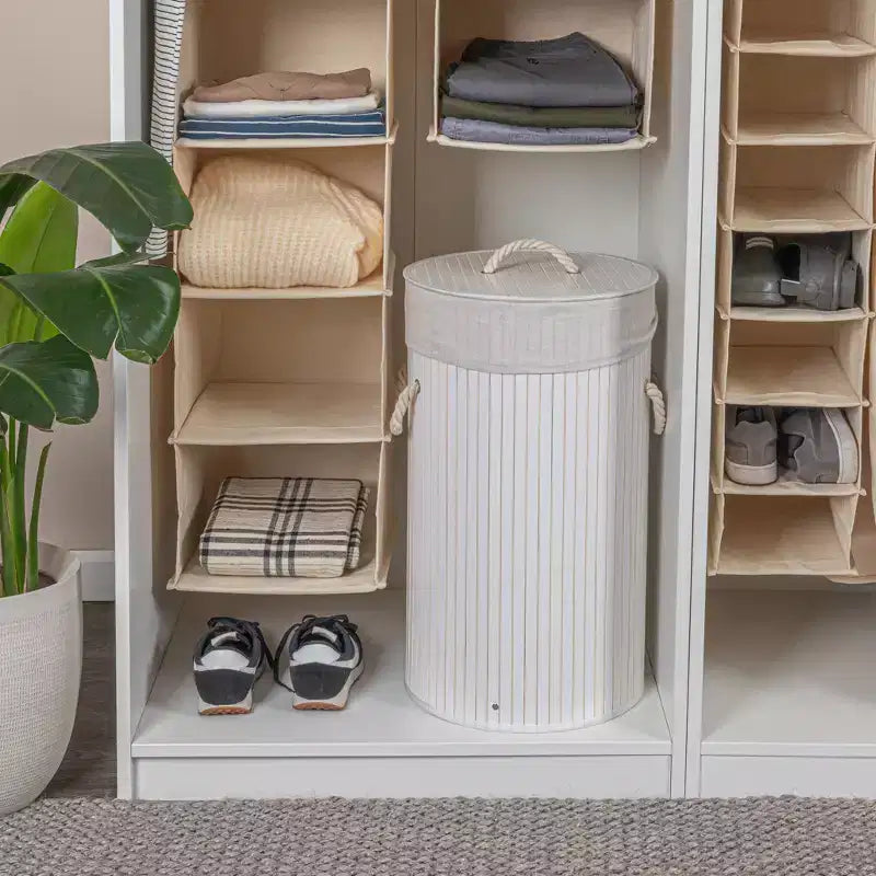 Bamboo Laundry Hamper with Rope Handles, Lid and Removable Machine Washable Laundry Bag