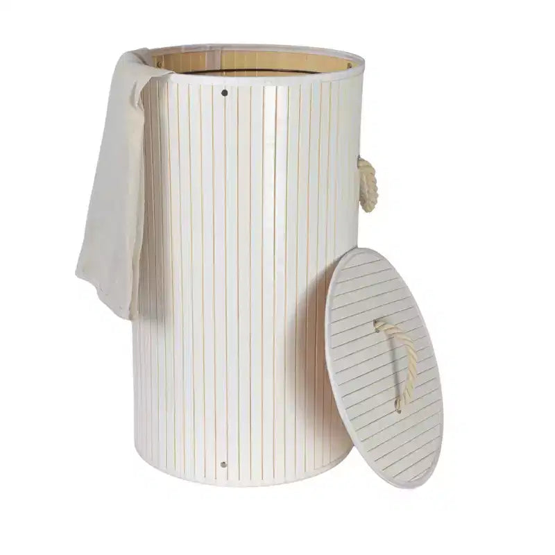 Bamboo Laundry Hamper with Rope Handles, Lid and Removable Machine Washable Laundry Bag