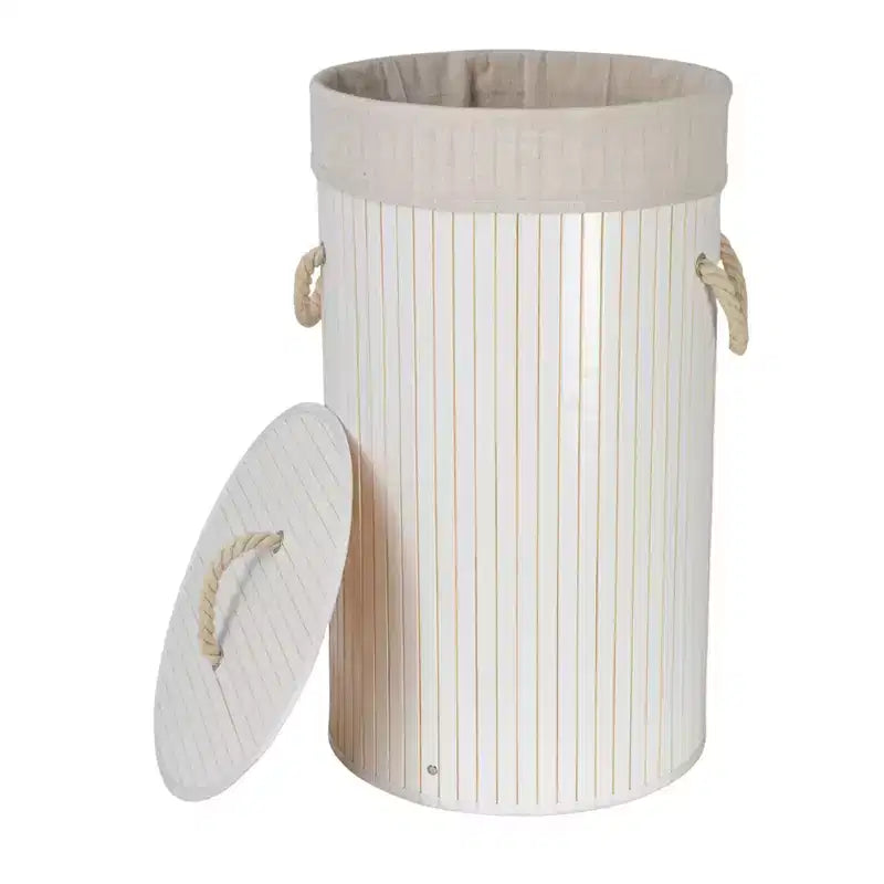 Bamboo Laundry Hamper with Rope Handles, Lid and Removable Machine Washable Laundry Bag