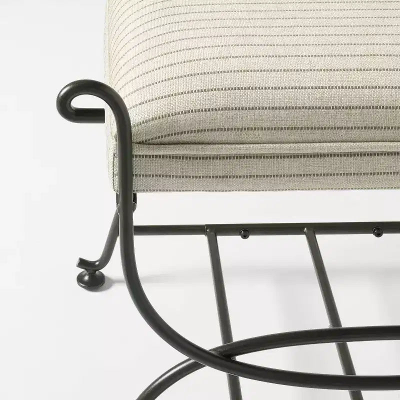 Metal Ottoman with Performance Stripe Fabric Upholstery